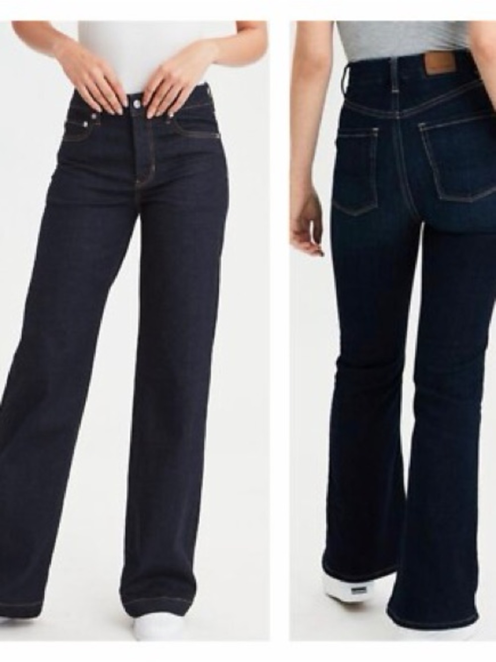 American eagle wide leg dark wash high rise stretchy denim jeans 14 reg